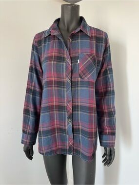 268. tentree Blue and Burgundy Plaid Button-Down Shirt